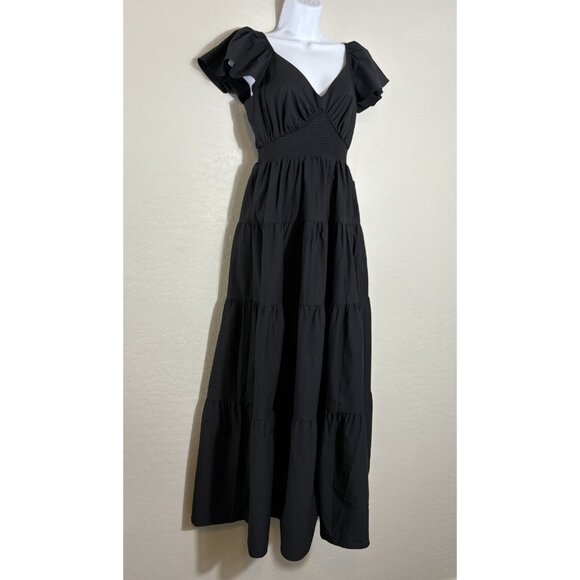 NWT Express Maxi Dress Women’s Tiered V-neck Smocked Waist black Witchy S Gypsy - Picture 6 of 12